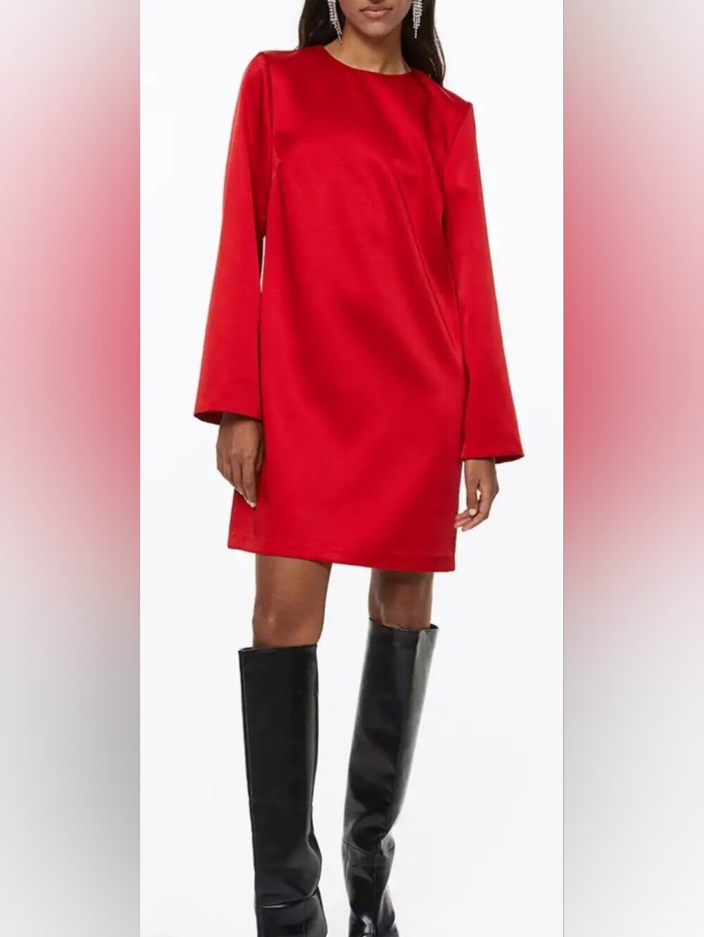 H&M Red Mini Shift Dress with Long Sleeves